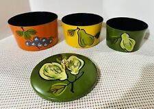 Vtg Mid Century Davar Lacquerware Nesting Bowl Set w/Lid Fruit Motif Japan picture