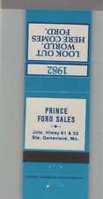 Matchbook Cover - 1982 Ford Dealer - Prince Ford Sales Ste. Genevieve, MO picture
