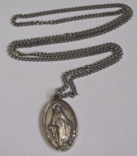 Vtg 13g sterling Chapel Miraculous Virgin Mary medal stainless chain necklace picture