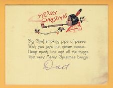 c1920 Peace Pipe Chief Xmas Card Wonderful Art Thermography Raised Ink picture