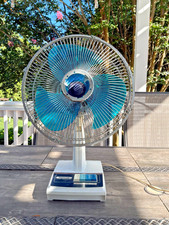 Vintage Panasonic F-1207 Desk Fan Blue Blades 5-Way Oscillation 12” Tested EUC picture