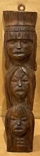 Vintage Hand Carved Polynesian Heavy Wood Tiki Pole With Faces and Hanging Hook picture