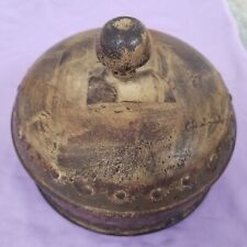 Round Wood and Brass Stash Trinket Box Bowl and Lid picture