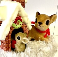 Vintage Josef Originals Christmas Mouse Animated Music Box Reindeer Rare MCM picture