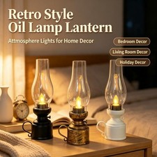 Vintage Brass Lantern Battery Operated Flickering LED Lamp Retro Room Decor Ligh picture
