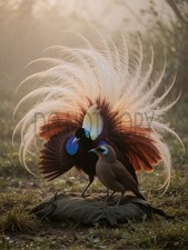 Birds of Paradise Mating Display Plumage Fantasy Art Print - AI Generated picture