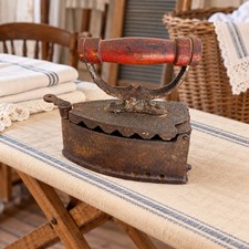 Antique Cast Iron Charcoal Box Iron Wood Handle Primitive Laundry Iron picture