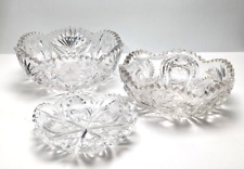 3x Lot Antique American Brilliant Period Cut Crystal Glass Sawtooth Swirl Bowls picture