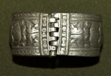 Antique Greek floral cuff hinged silver plated bracelet picture