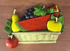 Vtg 1975 Homco Wall Hanging Fruit Basket Watermelon, Apples, Pear, Grapes USA picture