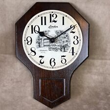 Vintage Linden Wooden/Enamel Wall Clock *VIDEO* Covered Bridge/Farm Horse&Buggy picture