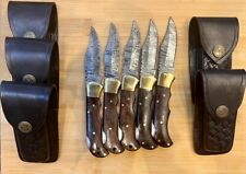 LOT of 5 pcs Damascus Steel Hunting Folding knife, Pocket Knives w/ Sheath WL picture