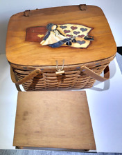 Vintage Longaberger Large Picnic Basket With Riser, Swing Handles, Painted Top picture