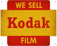 WE SELL KODAK FILM BRIGHT RED YLW HEAVYDUTY USA DOUBLE SIDED METAL ADV AGED SIGN picture