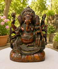 Brass Shakti Ganesha Statue with Consort Hindu Ganesh Deity Idol Figurine Decor picture