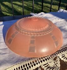 Vintage Art Deco Pink and Clear Blocked Glass 3 Hole Ceiling Light Shade 12.5” picture