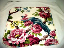 ANTIQUE BARKCLOTH PILLOW COVER FLOWERS EXOTIC BIRD WELTED EDGE VINTAGE 1930s picture