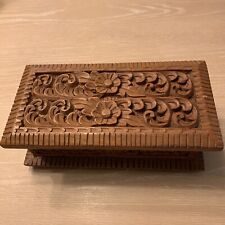 Intricate Hand Carved Wooden Jewelry Box - Beautiful Work 10 X 5 X 3.75 Inches picture