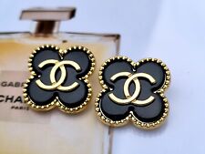 10 Chanel Steel Stamped CC Black Gold Clover Button 22mm Set of 10 picture