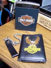 Vintage Harley Davidson Lighter Style Flask & Leather Chain Wallet New mint picture