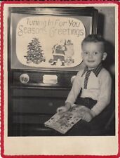 Vintage Photograph , Seasons Greetings B/W Photo Boy w/ Television Hoffman  TV picture