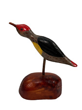 Vintage Hand Crafted Bird on Wood Base Figurine Signed, Retro Art Décor, READ picture
