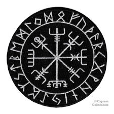 VIKING COMPASS PATCH Vegvisir IRON-ON EMBROIDERED ICELANDIC NORSE RUNE - WHITE picture