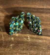 Vintage Blue Green And Lime Sparkly Rhinestones Clip On Earrings (Missing Stone) picture
