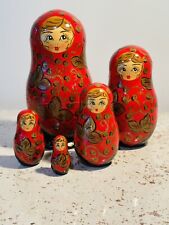 Vintage Hand Painted Russian Matryoshka 5 Piece Set 6” Nesting Dolls  Signed picture