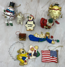 Lot of 9 Christmas Ornaments Resin Metal Wood Elf Angels Snowman House Penguin picture