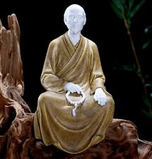 Chinese Zi Sha Porcelain Seat Old Monk Statue Buddha Buddhism Zen Figure Decor picture