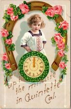 Quintette CA We're Up To The Minute Horseshoe Clock c1910 postcard IQ13 picture