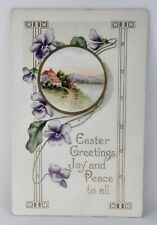Easter Post Card Whitney Made Embossed Purple Flowers Unused Unposted picture