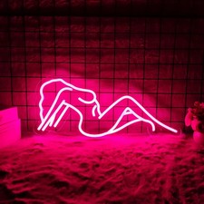 16"x7" Nuked Girl Lady Sex Pink Bar LED Neon Sign With Dimmer USB Powered Light picture