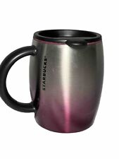 Starbucks Coffee Silver Pink Purple Stainless Steel Barrel Shape Mug 14 oz w/Lid picture