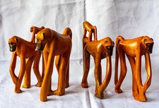 Hand-Carved Wooden Monkey Family Statue Set Jungle Animal Figurines Rustic 8" picture