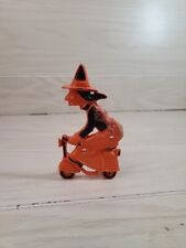 Vintage Halloween Witch On Scooter Hard Plastic Cake Topper Decoration picture