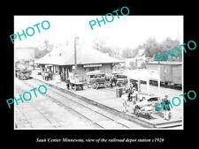 OLD 8x6 HISTORIC PHOTO OF SAUK CENTER MINNESOTA RAILROAD DEPOT STATION c1920 picture