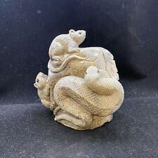 Natural Quartz Crystal Cluster Mineral Volcano Agate Hand Carved Snake and Mouse picture
