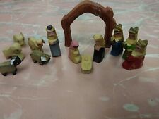 Vintage Wooden Hand Carved Miniature Nativity Scene 15pc Lots of Animals READ picture