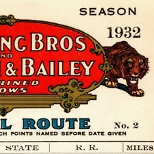Scarce 1932 Ringling Bros. B&B Circus Route Card Brooklyn Baltimore Lancaster  picture