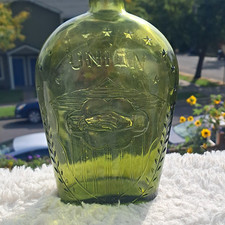 Green Glass UNION Liquor Bottle Flask with Stars and Handshake Design picture