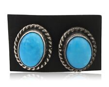 Navajo Cufflinks 925 Silver Native American Natural Turquoise C.80's picture