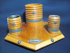 Beehive & Bee Theme 19th Cent Wood Smoking Set Match Strike Cigar Holder Cheroot picture