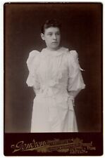 Antique Circa 1880s Cabinet Card Gendron Beautiful Young Woman Dress Boston, MA picture
