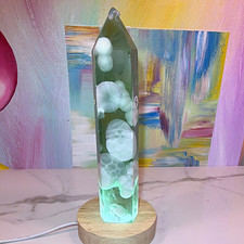 Cloud agate Crystal Obelisk Tower Point Decor w/ Lighted Base, Approx 6-7" picture