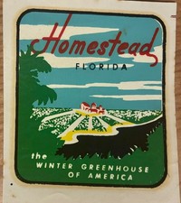 Vintage 1950s Homestead Florida "Winter Greenhouse of America" Souvenir Decal picture