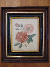 antique Pierre Redoute Les Roses PRINT red pink rose flower vtg wood gold frame picture