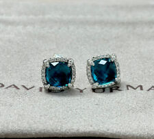 David Yurman Sterling Silver Chatelaine 9mm Hampton Blue Diamond Earrings picture