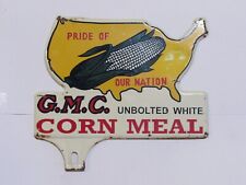Vintage Genetically Modified Corn Meal Metal Car Badge License Plate Topper picture